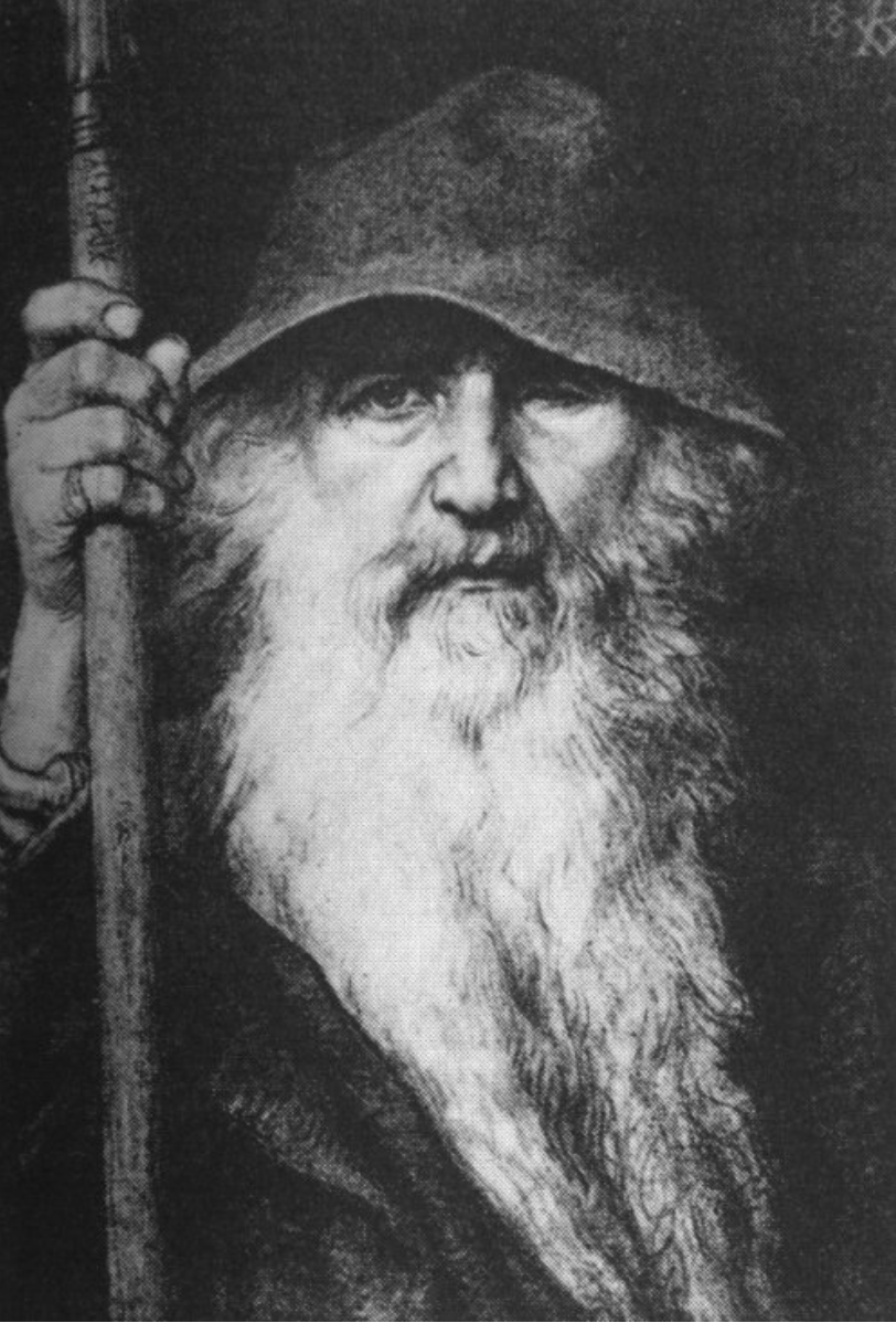 Georg von Rosen. Oden som vandringsman. Kuva on ensimmäisen kerran esiintynyt vanhan Eddan ruotsinnoksessa vuonna 1893.